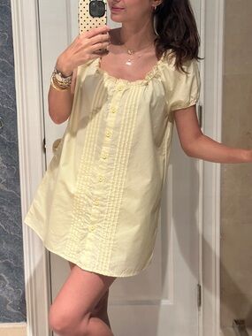Light Yellow Button-Front Mini Dress with Puff Sleeves